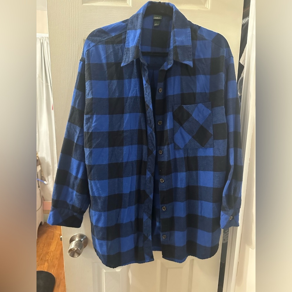Wild Fable Blue and Black Plaid Button Down Shirt